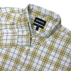 Bonobos Men’s XL Slim Fit Yellow White Plaid Lightweight Flannel‎ Shirt